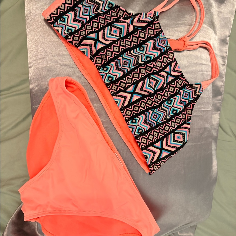 Wonder Nation Geometric Bikini Set - Coral and Black